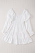 Boho Solid Shirred Ruffle Mini Dress